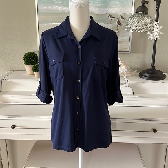 J. McLaughlin Tops J Mclaughlin Navy Collared Blouse Xl Poshmark